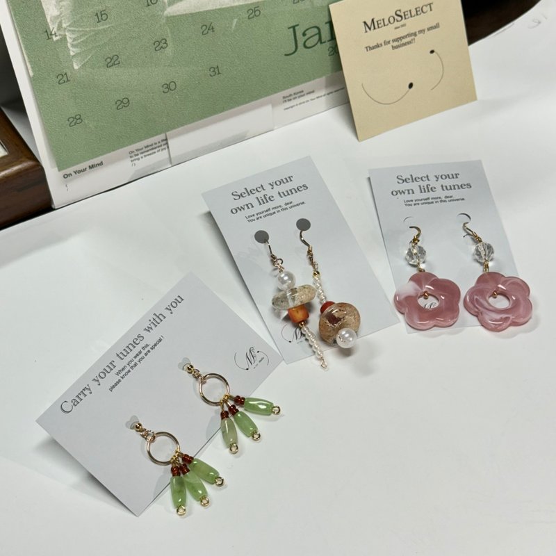 eidolonfili手作复古感独创玉石风格耳环 - 耳环/耳夹 - 其他材质 绿色