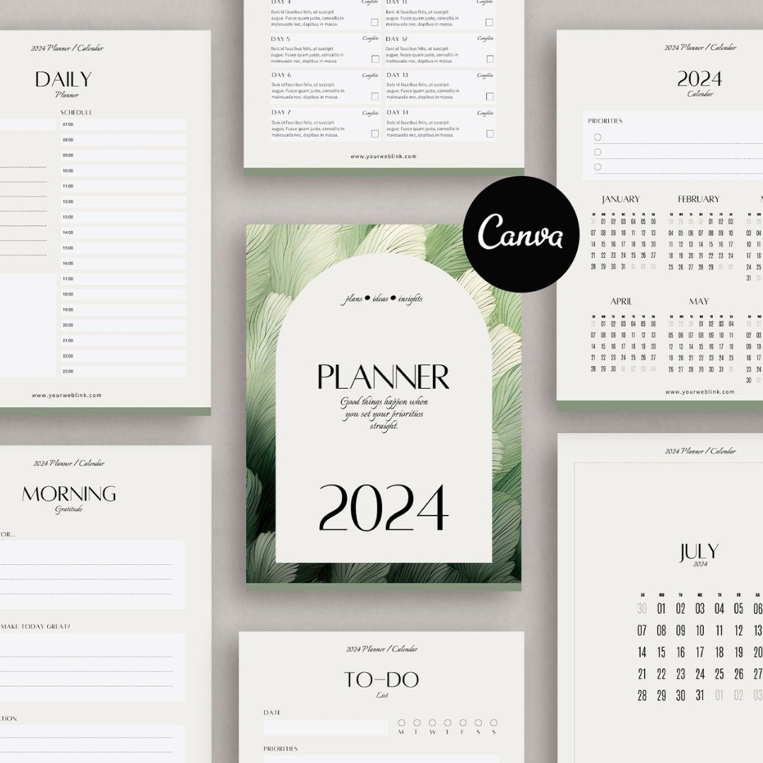 可自订的 Planner 2024 模板，可编辑的 2024 月历模板，可以 - 电子手帐及素材 - 其他材质 