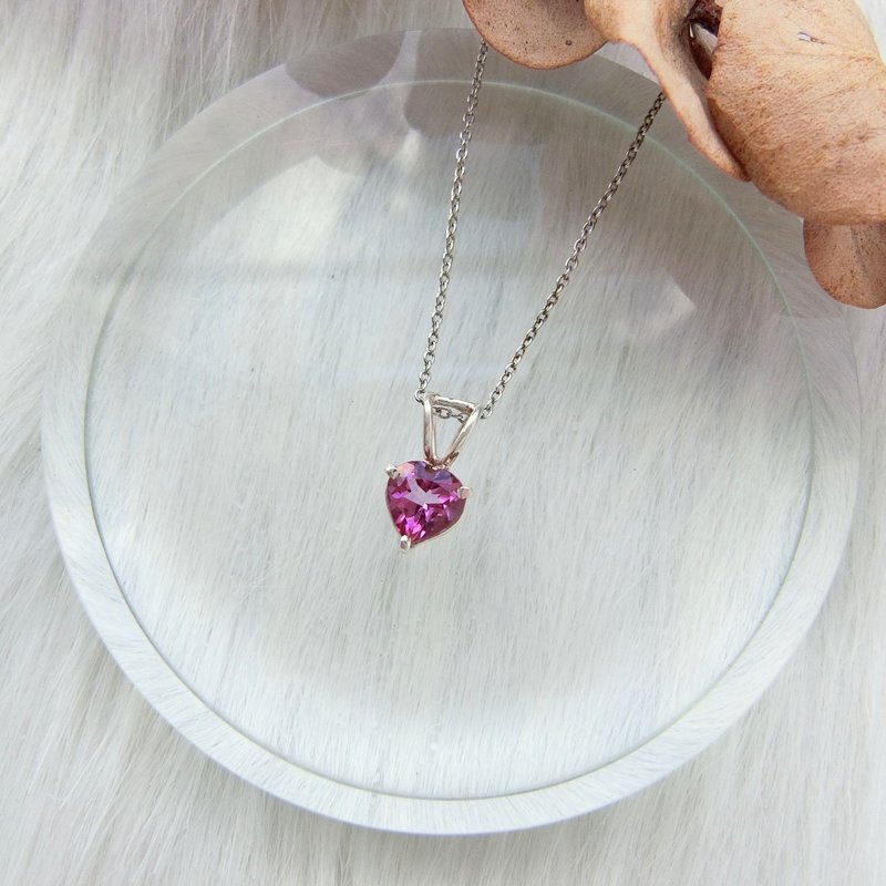 粉托帕石925纯银心形爪镶项链 尼泊尔手工银饰 - 项链 - 宝石 银色