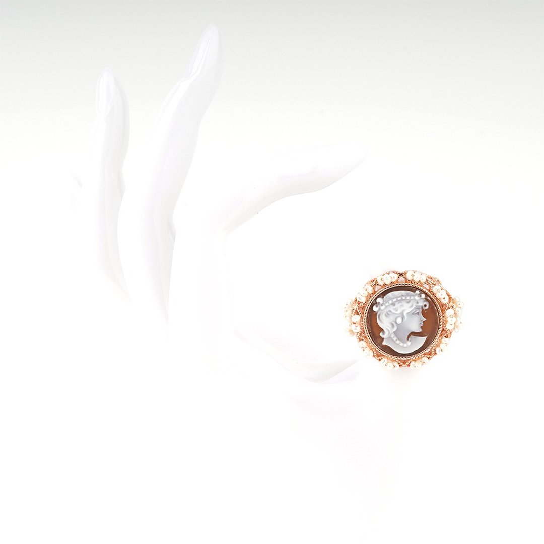 Cameo Italiano 意大利手工贝雕轻珠宝_CI_A900_1R - 戒指 - 纯银 金色