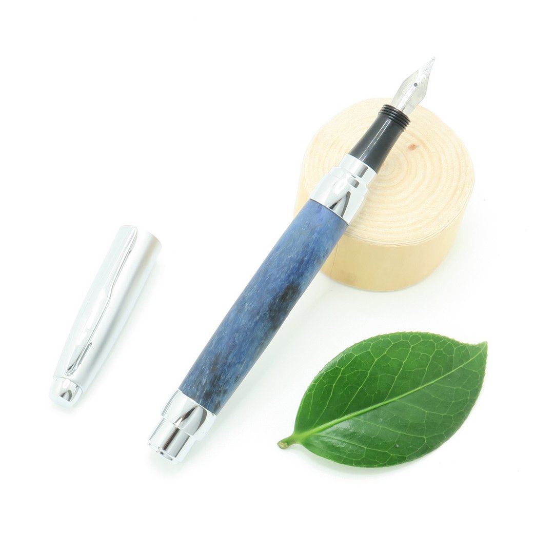 Handmade Wooden Fountain Pen Postable Twist Cap Blue Tamarind Chrome - 钢笔 - 木头 蓝色
