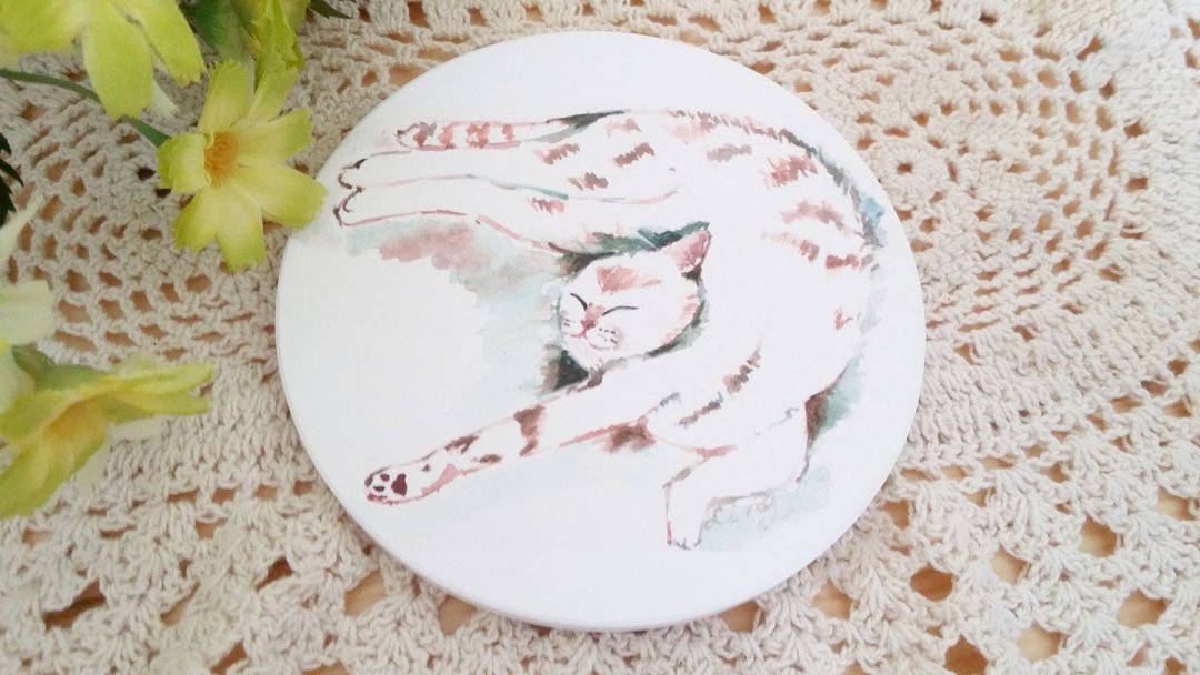 莺歌陶瓷吸水杯垫－猫睡系列。睡不停 - 杯垫 - 陶 多色