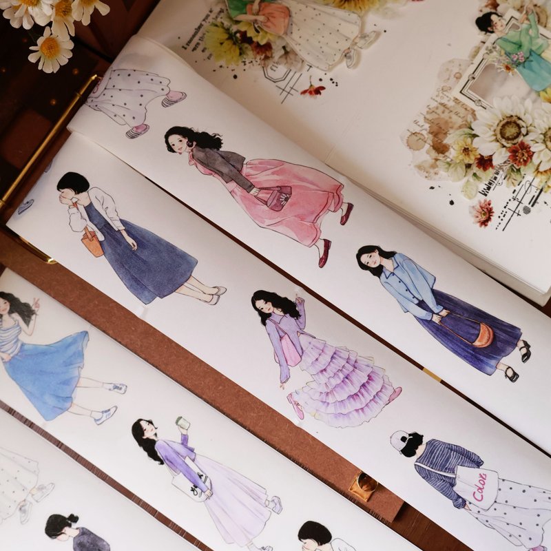 壹洱文创第14期新品【元气甜妹】甜美人物切模和纸胶带素材贴纸 - 纸胶带 - 其他材质 红色