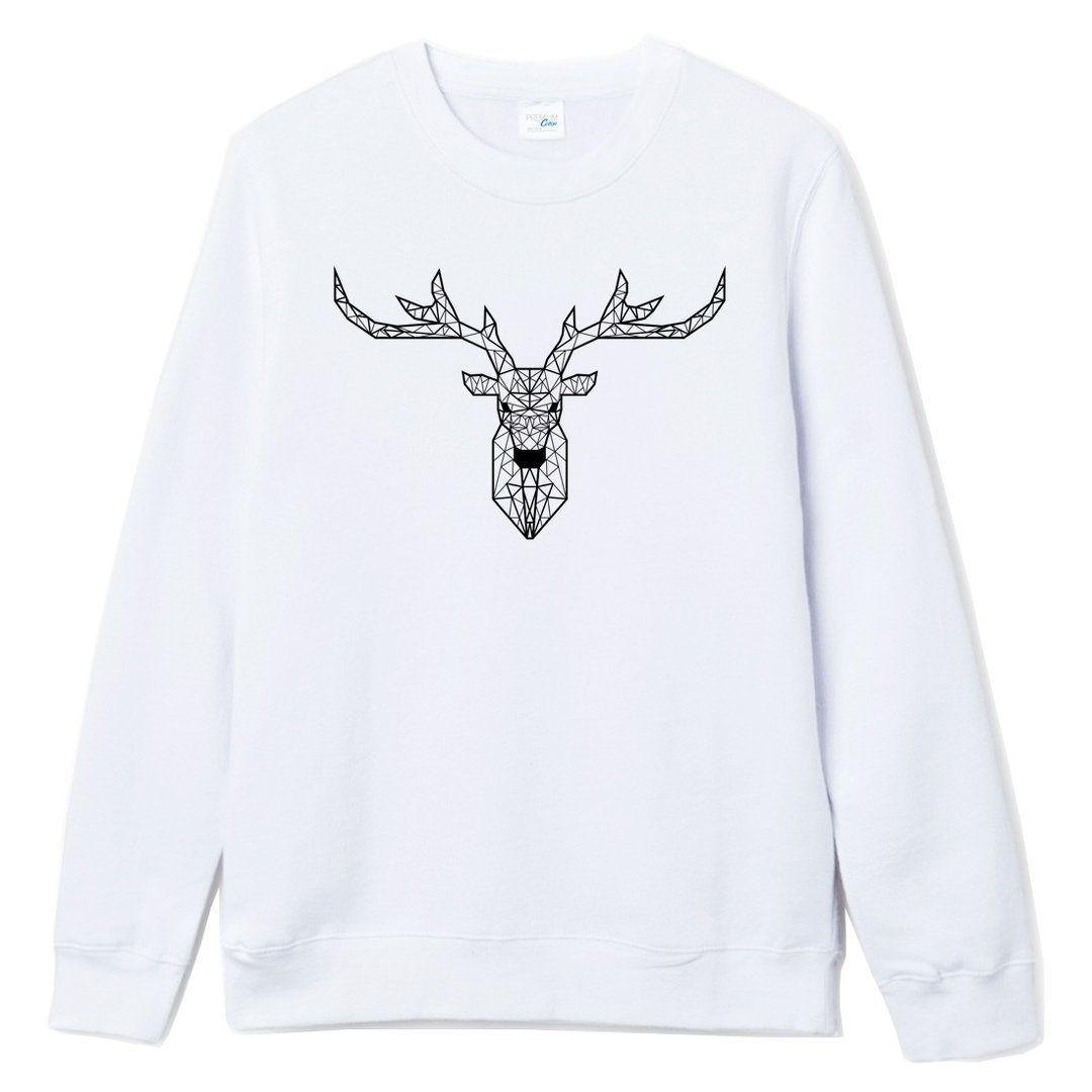 Deer Geometric 大学T 刷毛 中性版 白色 几何 鹿 宇宙 设计 自创 品牌 银河系 时髦 圆 三角形 - 女装上衣 - 棉 白色
