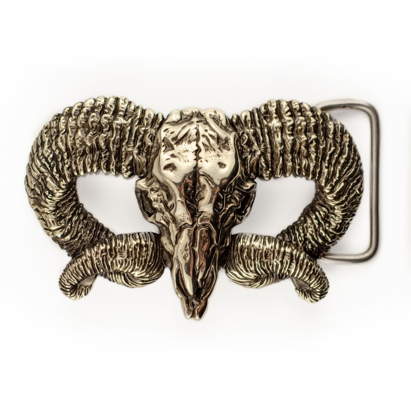 Ram skull german silver belt buckle, Mouflon nickel silver belt accessory - 皮带/腰带 - 其他材质 银色