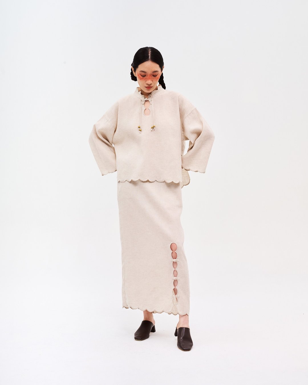 女装：月饼上衣 (莲子) - 女装上衣 - 亚麻 卡其色