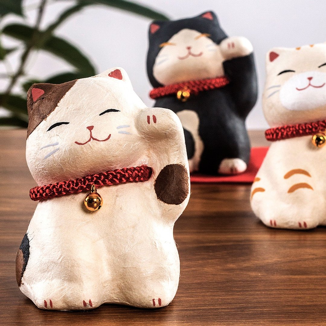 日本进口京都手作龙虎堂招财猫和纸手工摆件招福猫咪车载桌面摆饰 - 摆饰 - 纸 