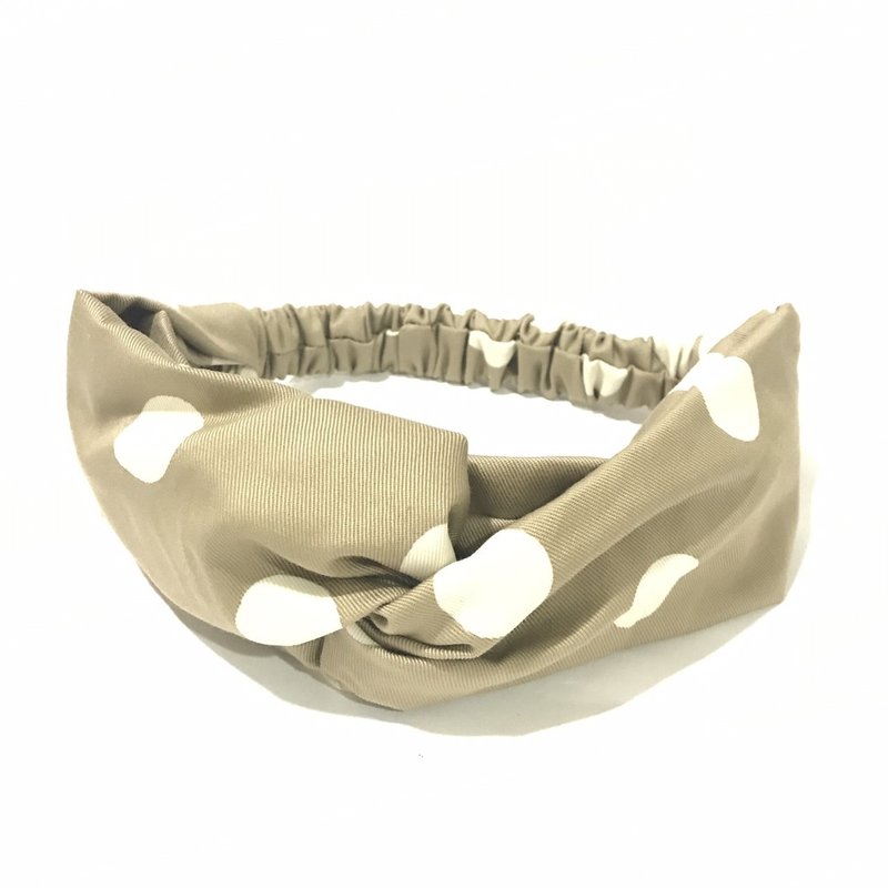 米色大白点点/ 手工松紧发带 - 发饰 - 棉．麻 卡其色