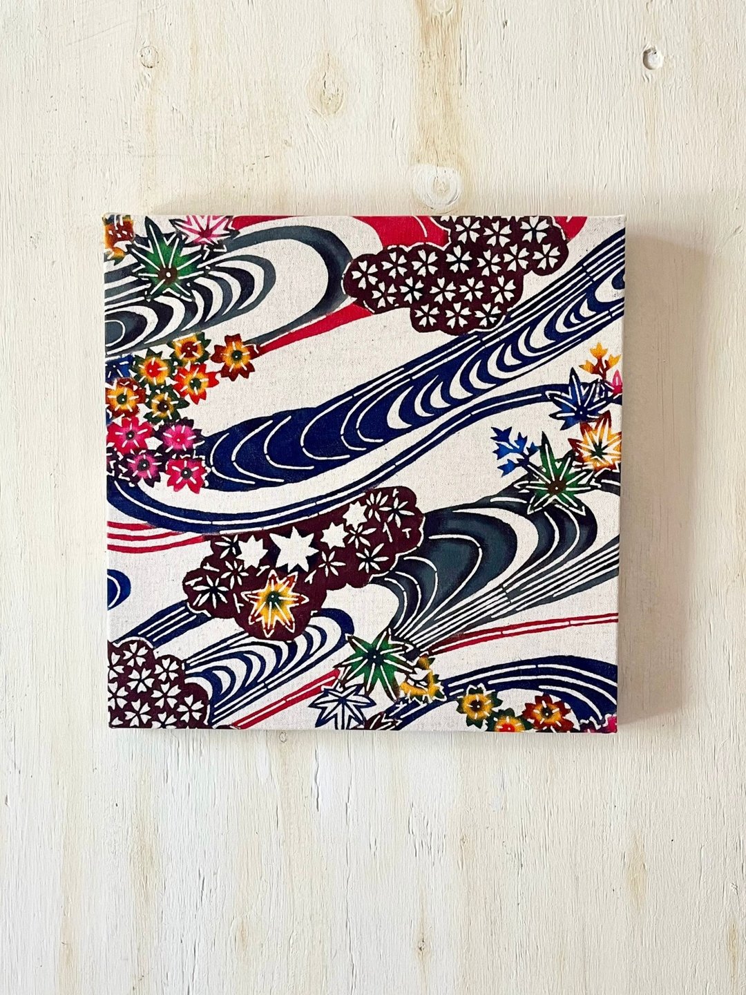 [日本境内包邮] 手染红型/流水樱花枫/方形布面板/30cm x 30cm [请参阅日本境外运费] - 其他 - 棉 白色