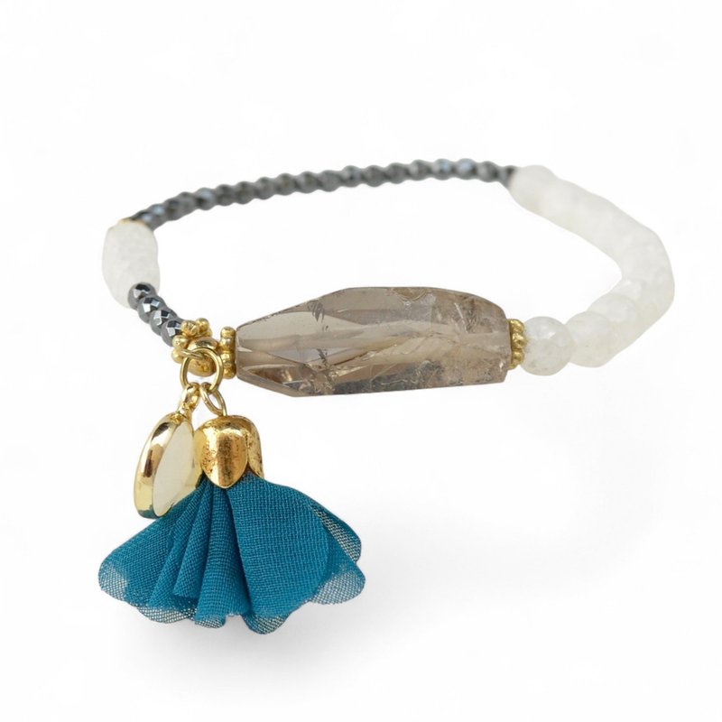 白色珠子手链  配流苏吊坠  天然宝石 ANN10 - 手链/手环 - 宝石 多色