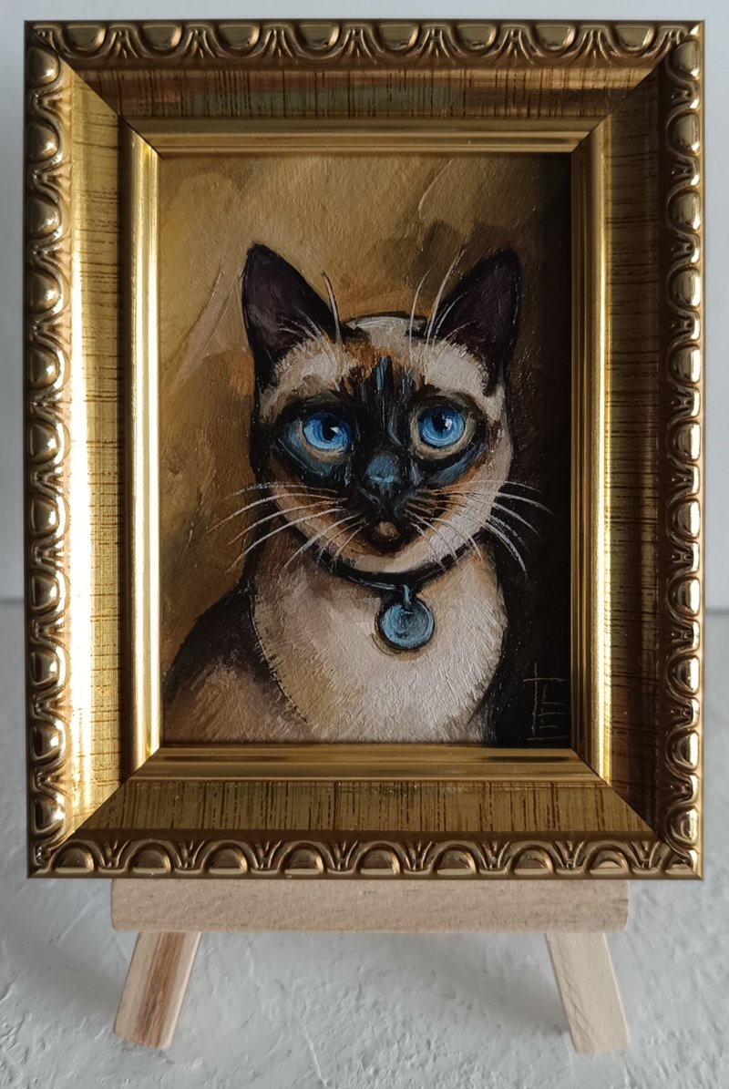 ACEO原创暹罗猫画 tina chat art 2.5*3.5英寸 - 墙贴/壁贴 - 其他金属 金色