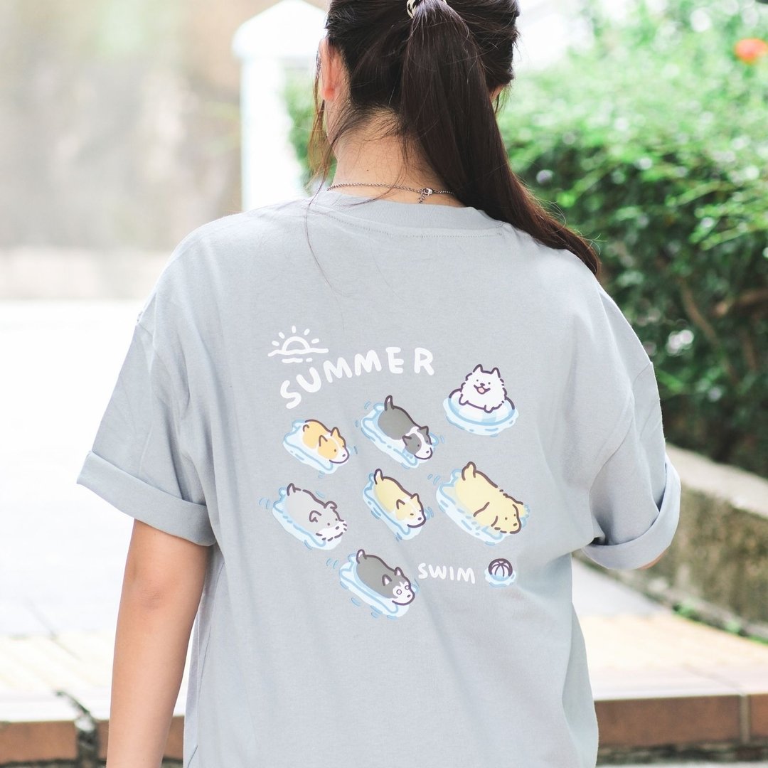【CREEPS】Summer Swim Cats 宽松重磅印花T恤 - 男装上衣/T 恤 - 棉 多色