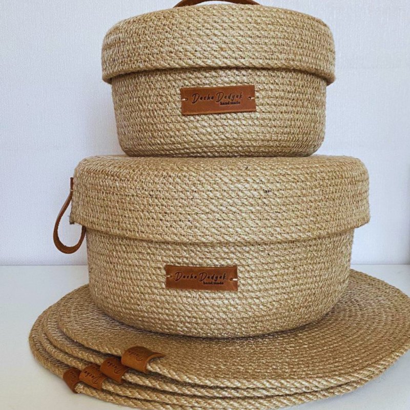 Jute Basket Round placemats Storage basket Set of 6 Rope baskets with lid - 置物架/篮子 - 环保材料 
