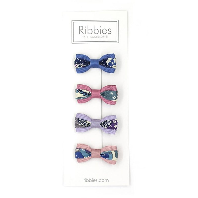 英国Ribbies 双色缎带蝴蝶结4入组-Mauvey Blue - 发饰 - 聚酯纤维 