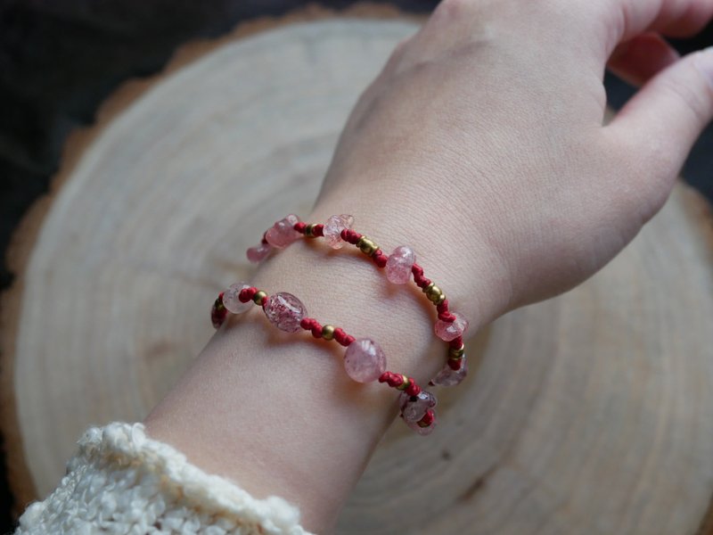 ~森蔓系列~ 草莓晶 l 蜡线编织 l 手环  l 订制款 D6 - 手链/手环 - 水晶 粉红色