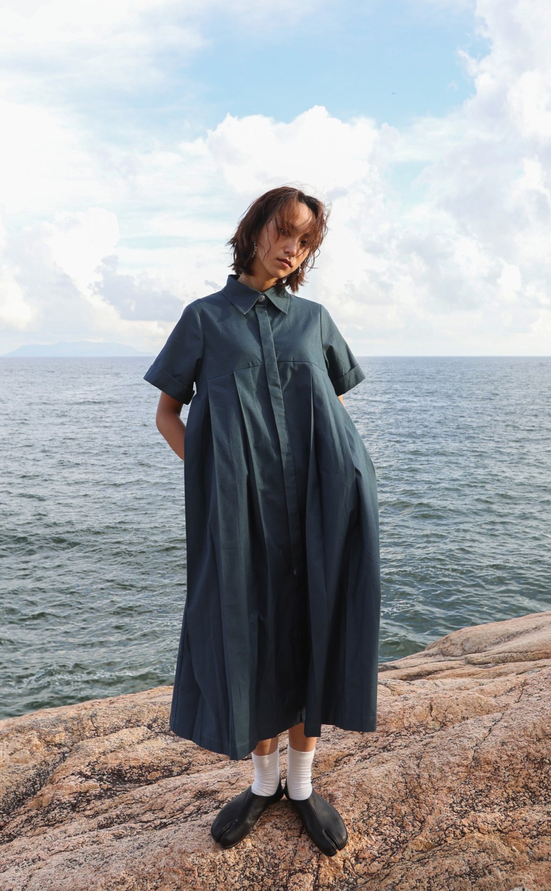 连身百褶裙 Maxi Pleated Skirt - 洋装/连衣裙 - 棉 蓝色