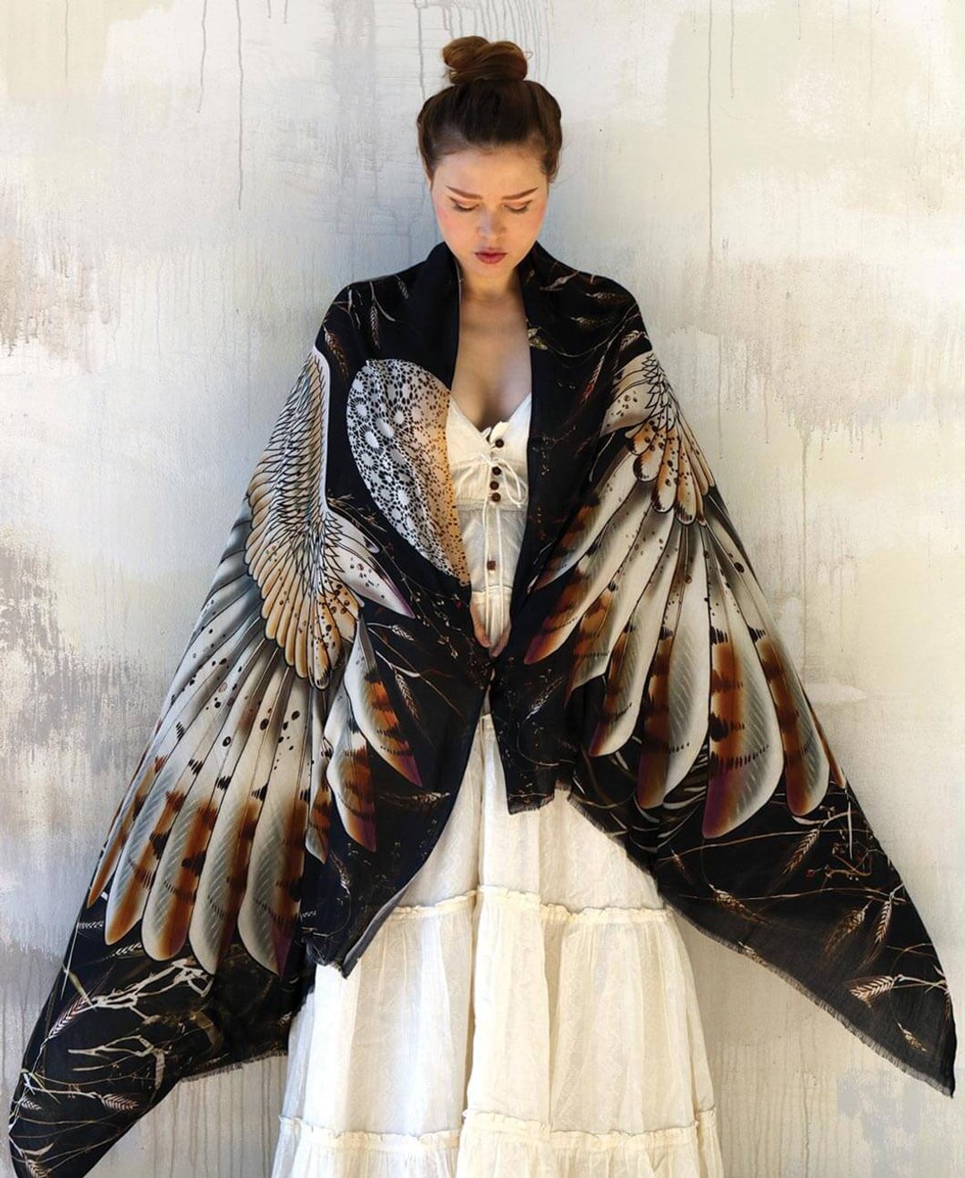 BARN OWL BIRD FEATHER WINGS SHAWL - 丝巾 - 棉 