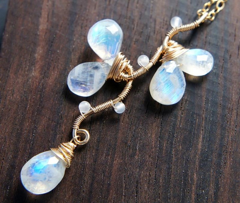 Rainbow Moonstone necklace 14kgf - 项链 - 宝石 白色