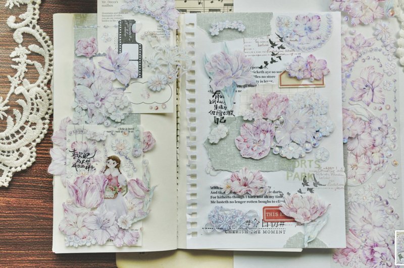 珍珠小苍兰 優しいピンク系 花図鑑 PET 和紙膠帶 貝殼光 - 纸胶带 - 其他材质 粉红色