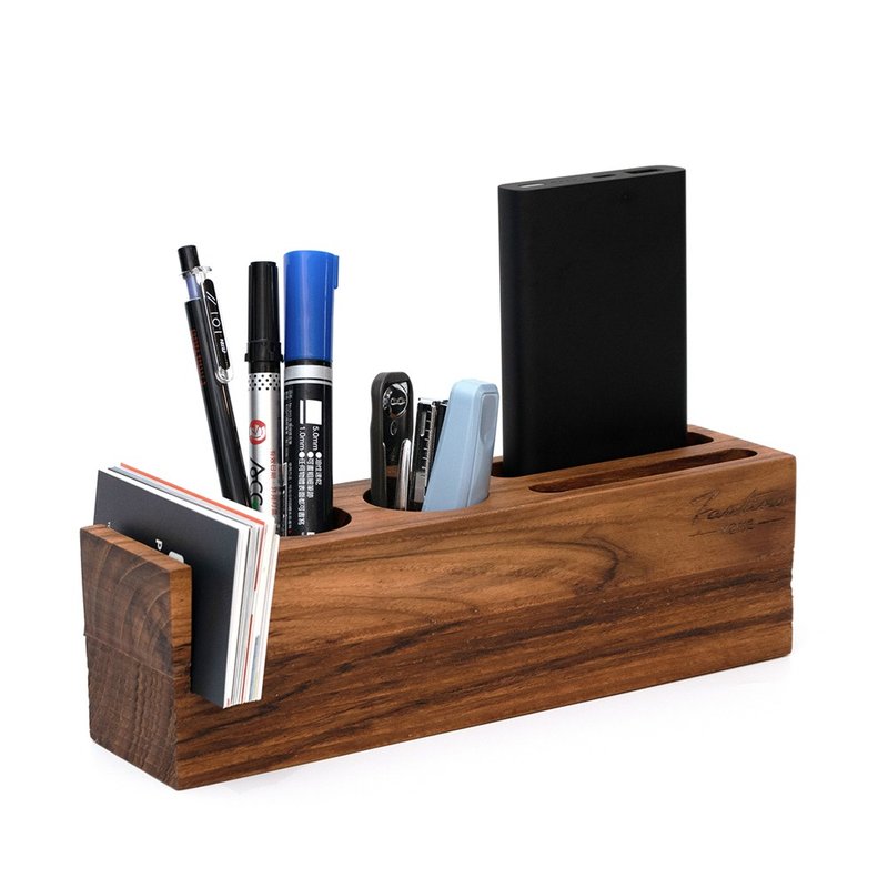 手工天然柚木便利贴名片笔座-生日礼物/圣诞礼物/男朋友礼物 - 笔筒/笔座 - 木头 咖啡色