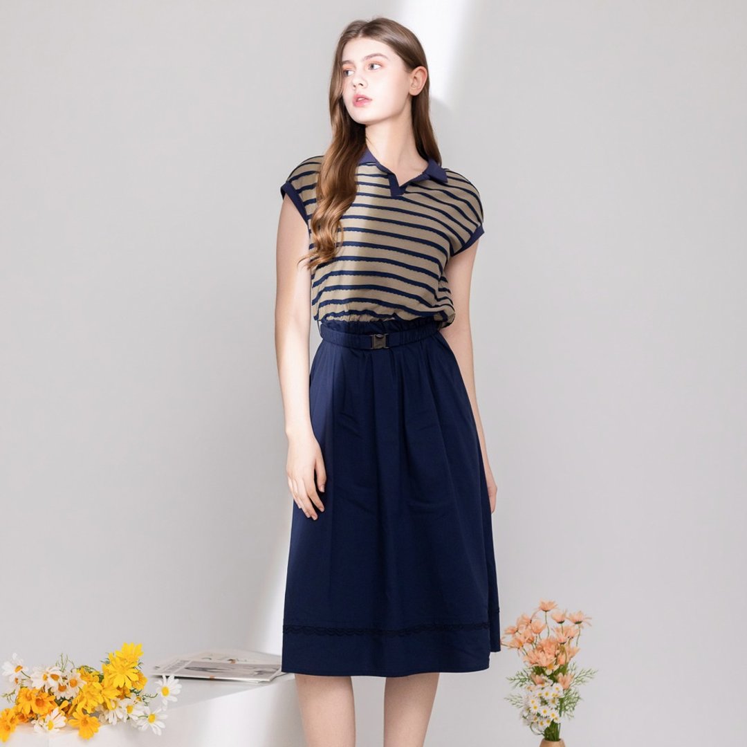 【MEDUSA】海军风 POLO 无袖休闲洋装 (M-XL) | 高级纯棉 无袖洋装 - 洋装/连衣裙 - 棉 蓝色