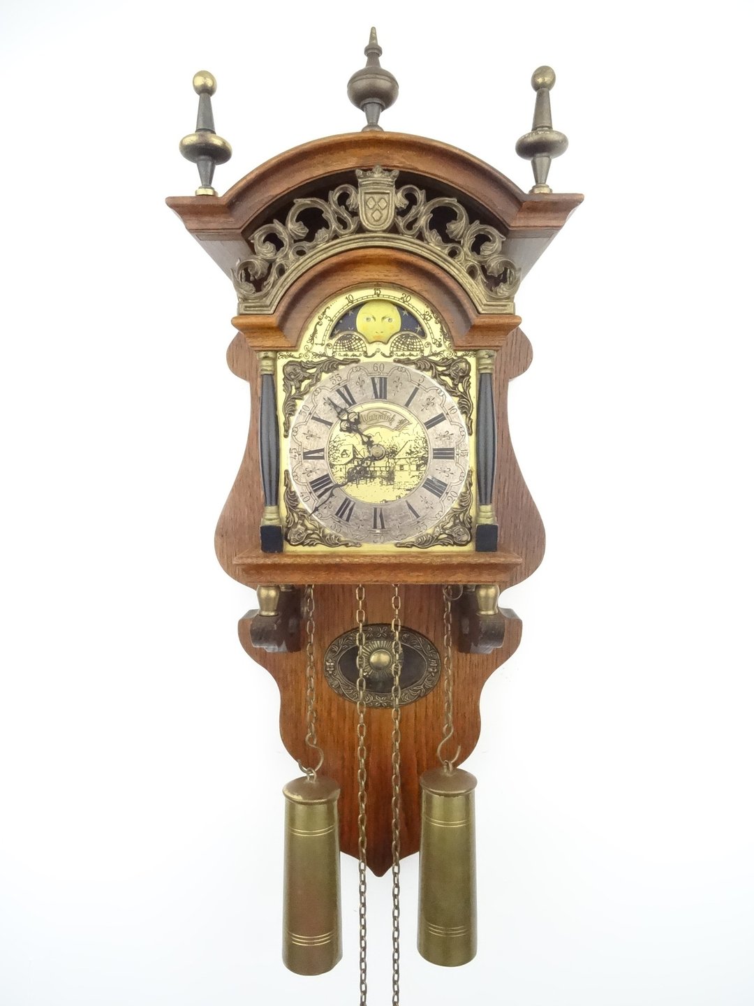 Antique Vintage Dutch Wall Clock Warmink Wuba Sallander Moonphase 8 day - 时钟/闹钟 - 木头 咖啡色