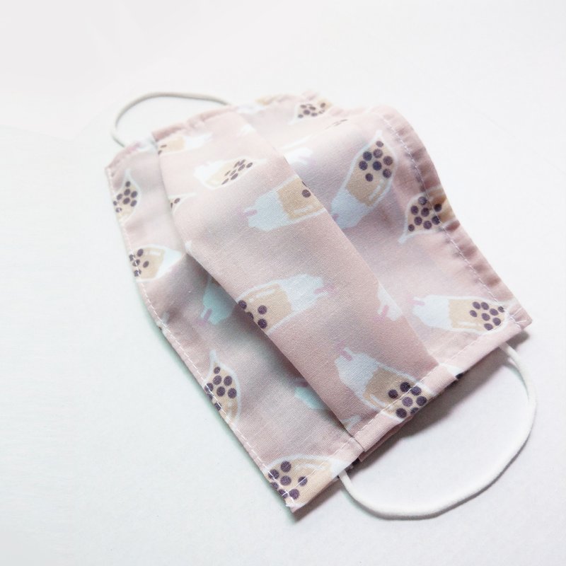 成人款立体口罩套│珍珠奶茶 台湾制原创插画印花│现货供应 - 口罩 - 棉．麻 粉红色