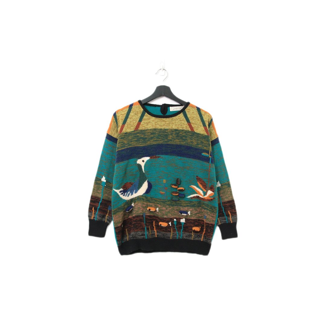 Back to Green-复古毛衣 画风 鸭子 ws-11 vintage sweater - 女装针织衫/毛衣 - 棉 