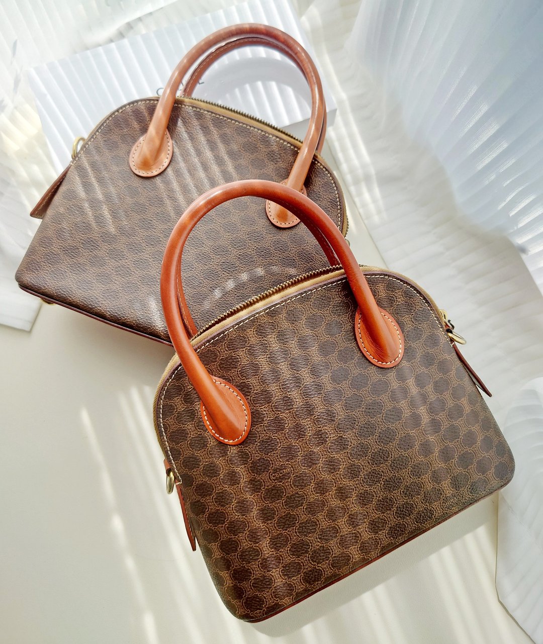 中古包 CELINE 棕老花 迷你手挽贝壳包 单肩包斜背包斜挎包手拿包 - 侧背包/斜挎包 - 防水材质 咖啡色