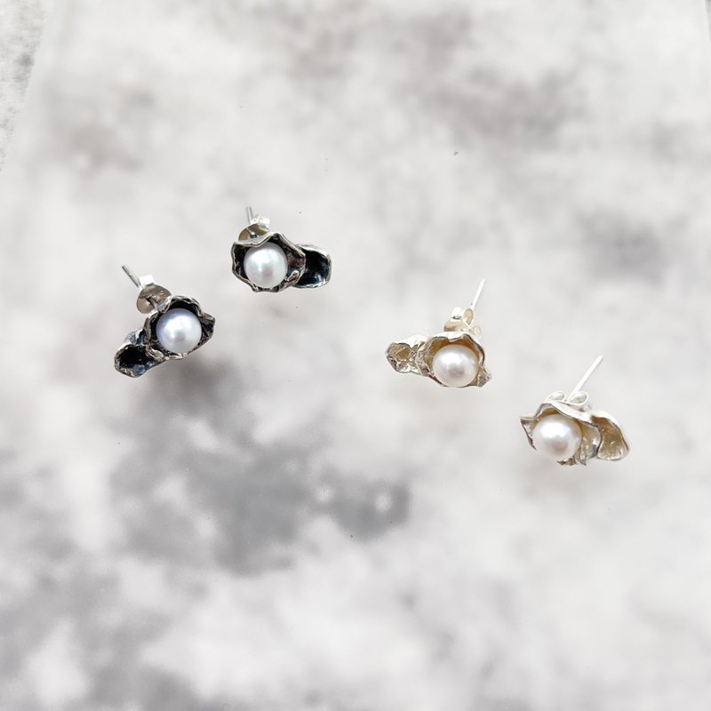 烁・幻影耳针  |   淡水珍珠 - 耳环/耳夹 - 纯银 银色