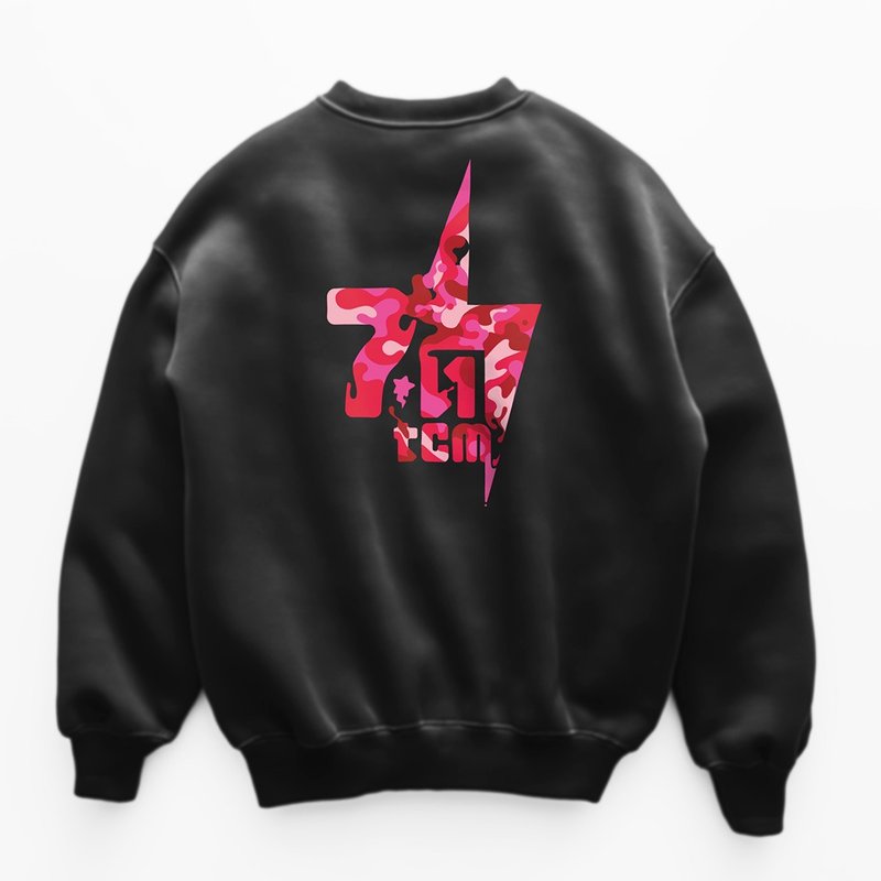 几何图形 | 粉红迷彩闪电 | over size 大学T | 街头时尚 - 中性连帽卫衣/T 恤 - 棉．麻 黑色