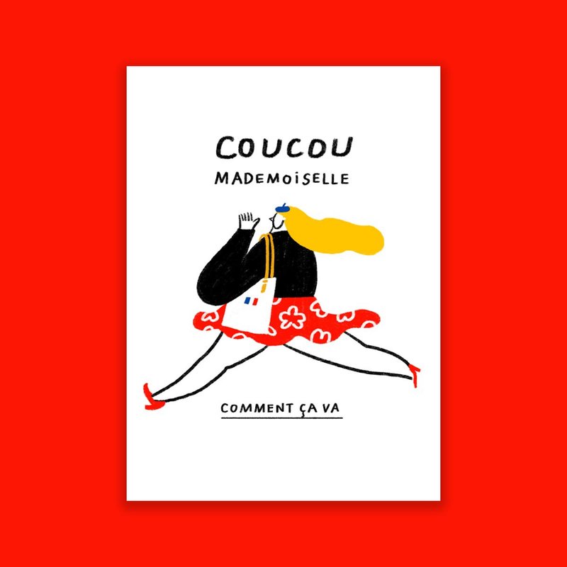 你好小姐法文明信片Coucou Mademoiselle Postcard - 卡片/明信片 - 纸 白色