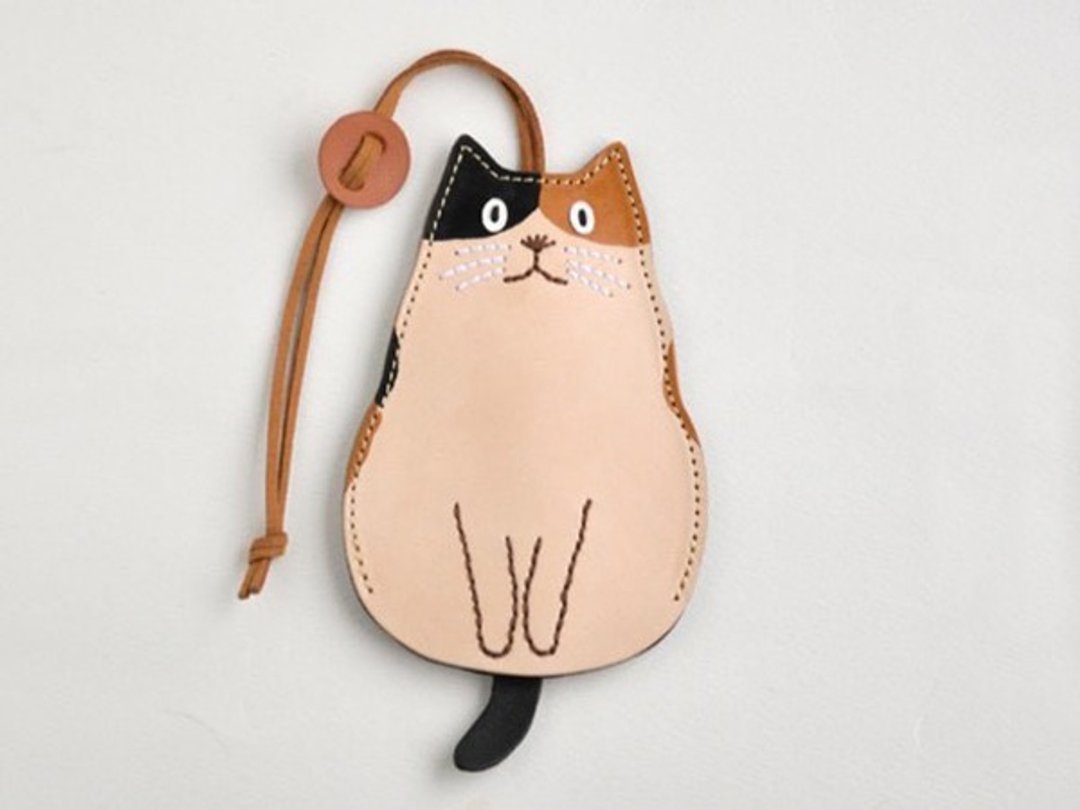 Cat key case Large size calico cat - 钥匙链/钥匙包 - 真皮 