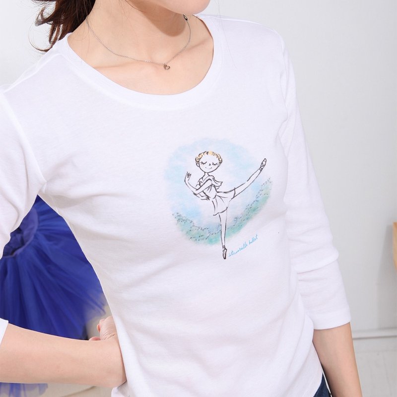 伊之珂芭蕾 | 唐吉轲德 邱比特 七分袖 芭蕾圆领 棉T-Shirt - 女装 T 恤 - 棉 白色