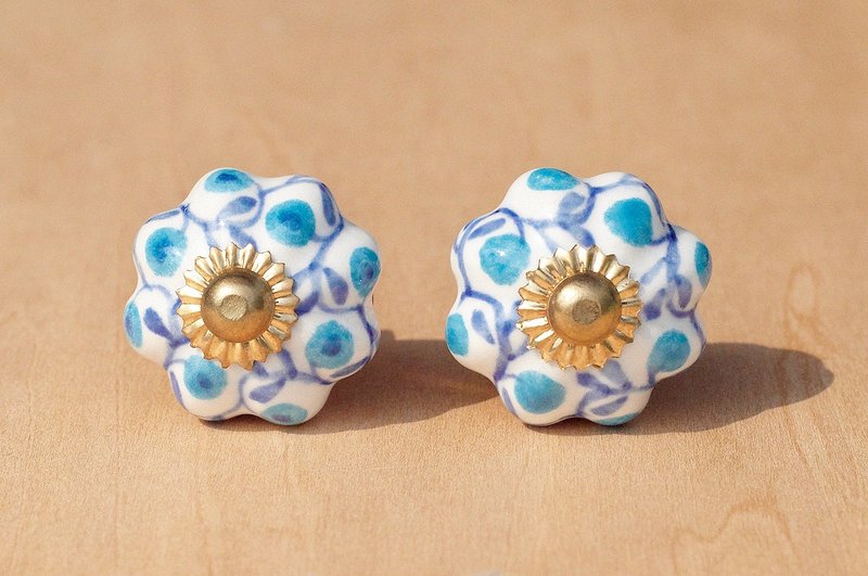 英式复古手绘陶瓷手把/陶瓷门把/陶瓷窗户门把/工业风门把-蓝一对 - 花瓶/陶器 - 陶 蓝色