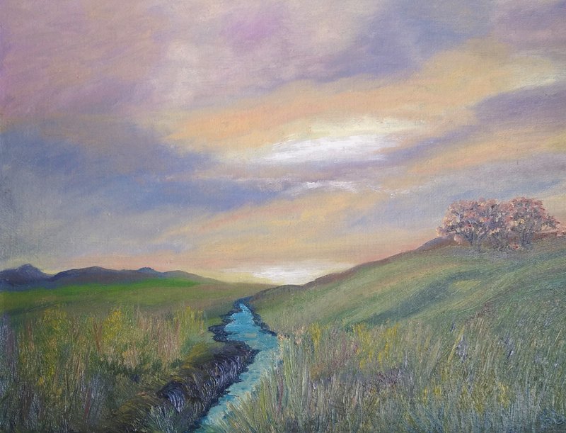 景观 油画 晚间 天空 原创艺术 日落 手工 夏天 墙壁艺术 - 海报/装饰画/版画 - 其他材质 多色