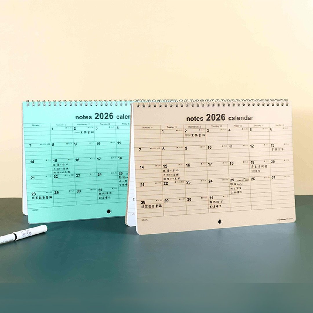 Chuyu  2026年可挂式双圈月历+笔记/两用站立吊挂/挂历/桌历 - 年历/台历 - 纸 多色