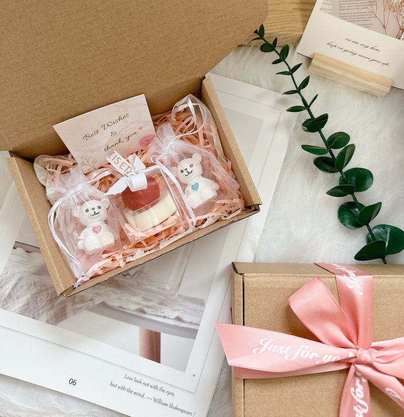 婚礼小物-爱心绒毛小熊扩香石礼盒 - 香薰/精油/线香 - 蜡 