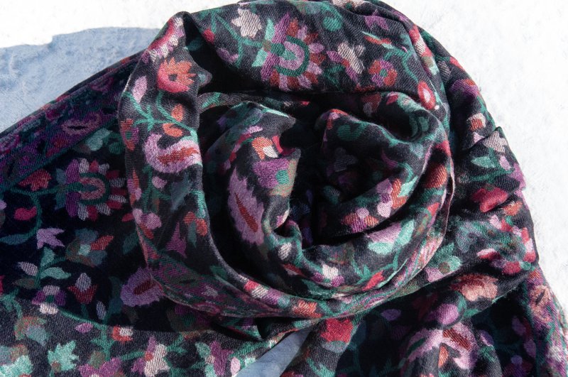 喀什米尔Cashmere 编织羊绒围巾 纯羊毛围巾披巾 戒指绒披肩-花朵 - 围巾/披肩 - 羊毛 多色
