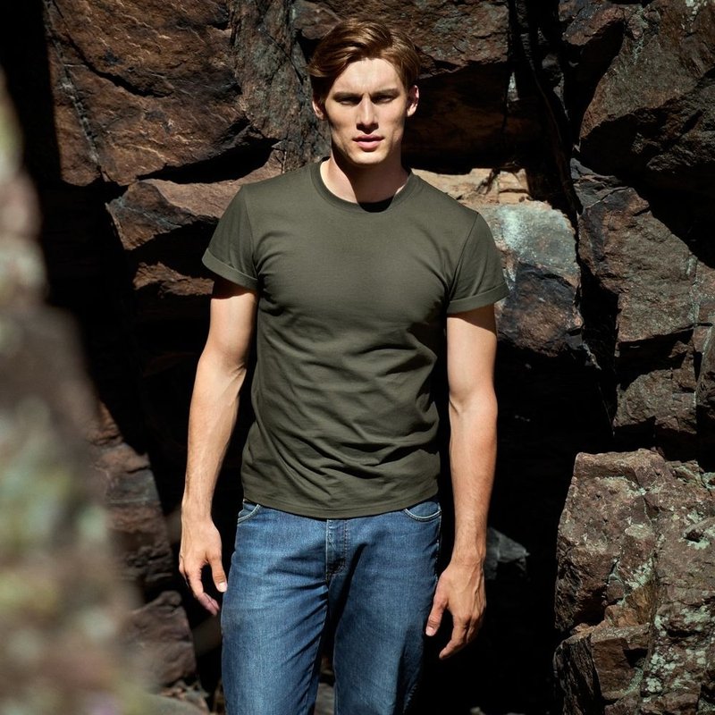 北欧极简 - Roll-Up Tee 卷袖圆领T - 军绿 - 男装上衣/T 恤 - 棉．麻 绿色