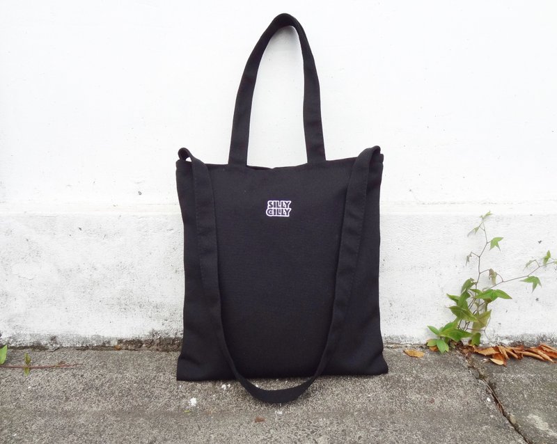 【毕业好礼】犀利希莉LOGO 黑/米白/灰色 大学/A4/双层布/内袋/拉链/两用帆布包（开学必备） - 侧背包/斜挎包 - 棉．麻 黑色