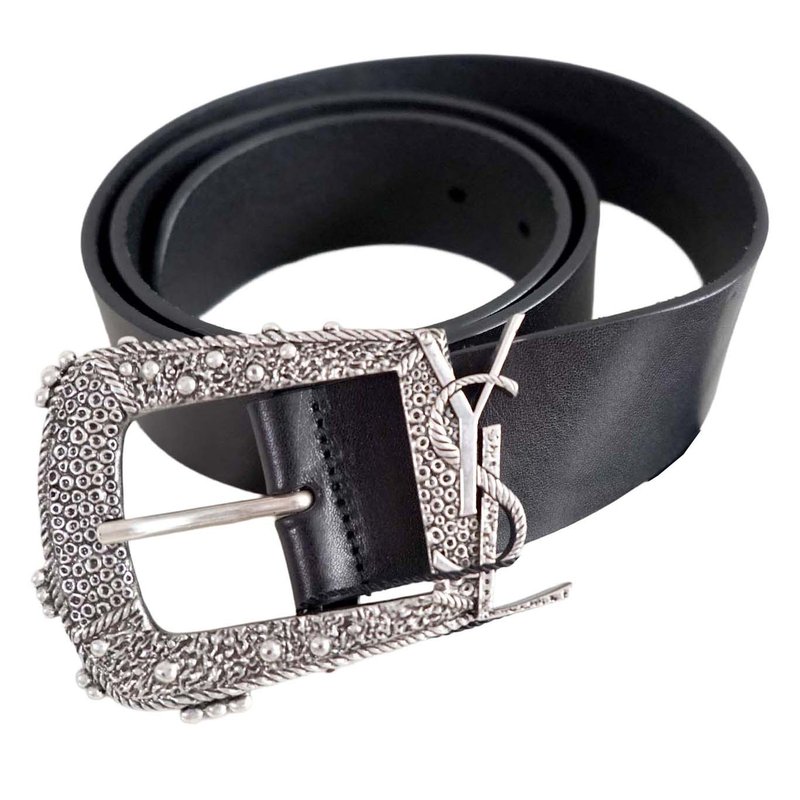 SAINT LAURENT Ceinture en Cuir Noir avec Logo YSL et Boucle - 皮带/腰带 - 真皮 黑色