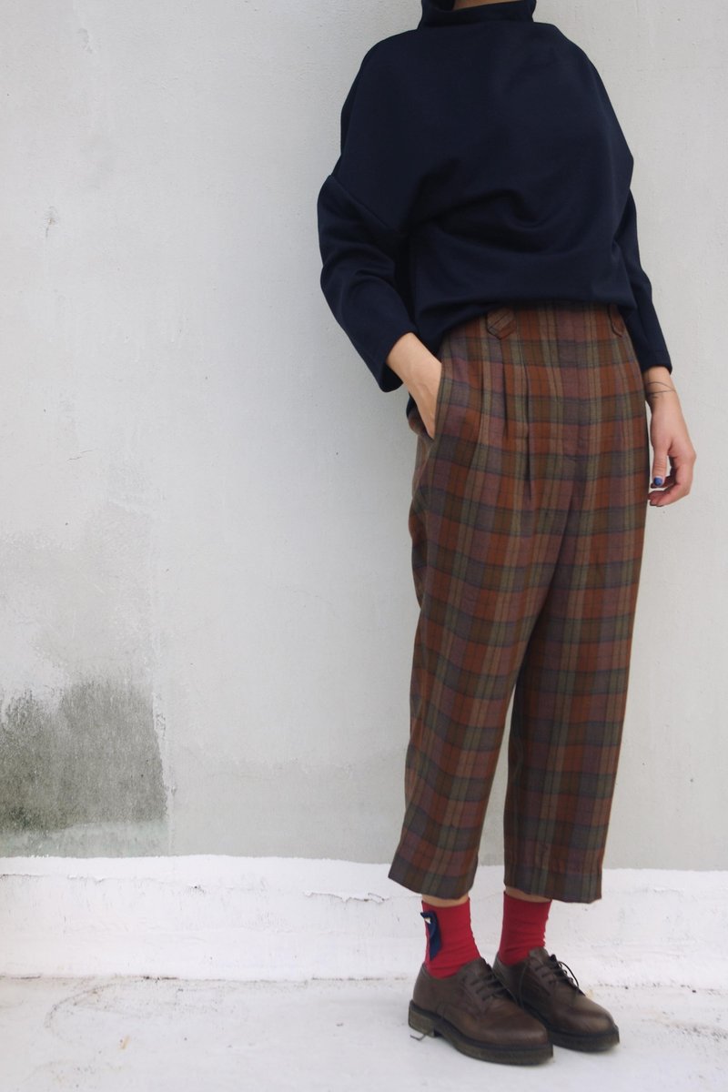 4.5studio-寻宝古着-复古英伦红格纹高腰老爷裤 - 女装长裤 - 其他材质 红色
