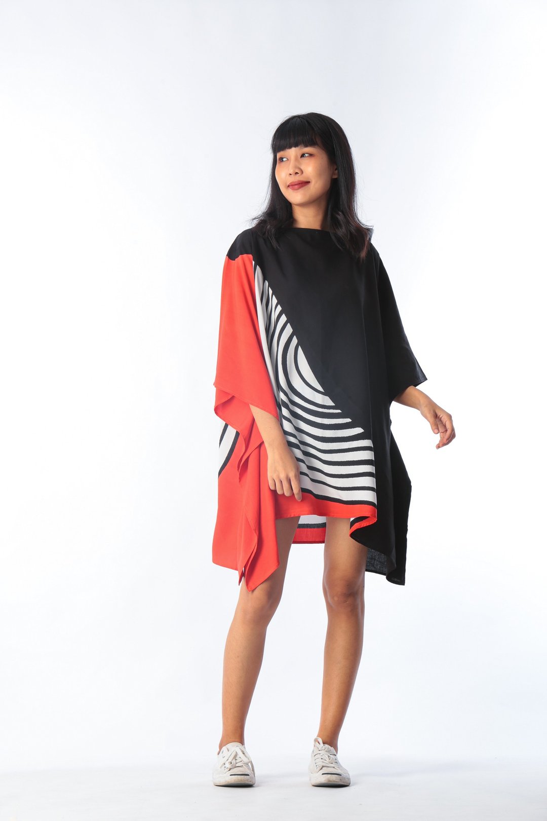 Poncho Blouse Cotton Rayon Hand Painted for Summer resort va - 女装上衣 - 棉 黑色