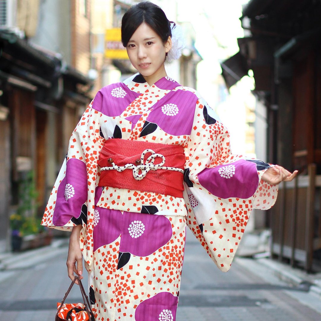 日本 和服 日本染色 梭织 女性 浴衣 腰封 2件组 F x63-13 yukata - 其他 - 棉．麻 橘色