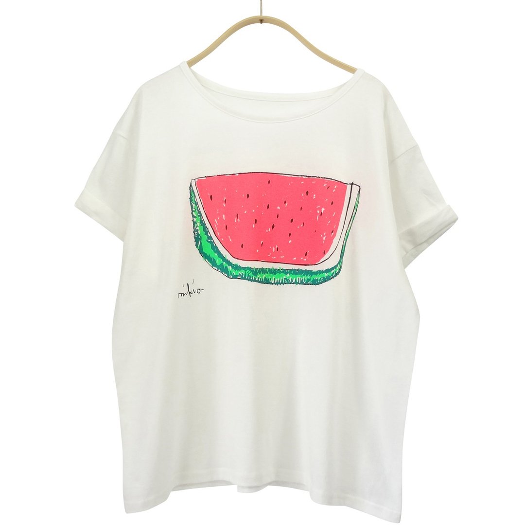 Watermelon Women's YURUFUWA t-shirt Neon Pink - 女装 T 恤 - 棉．麻 粉红色