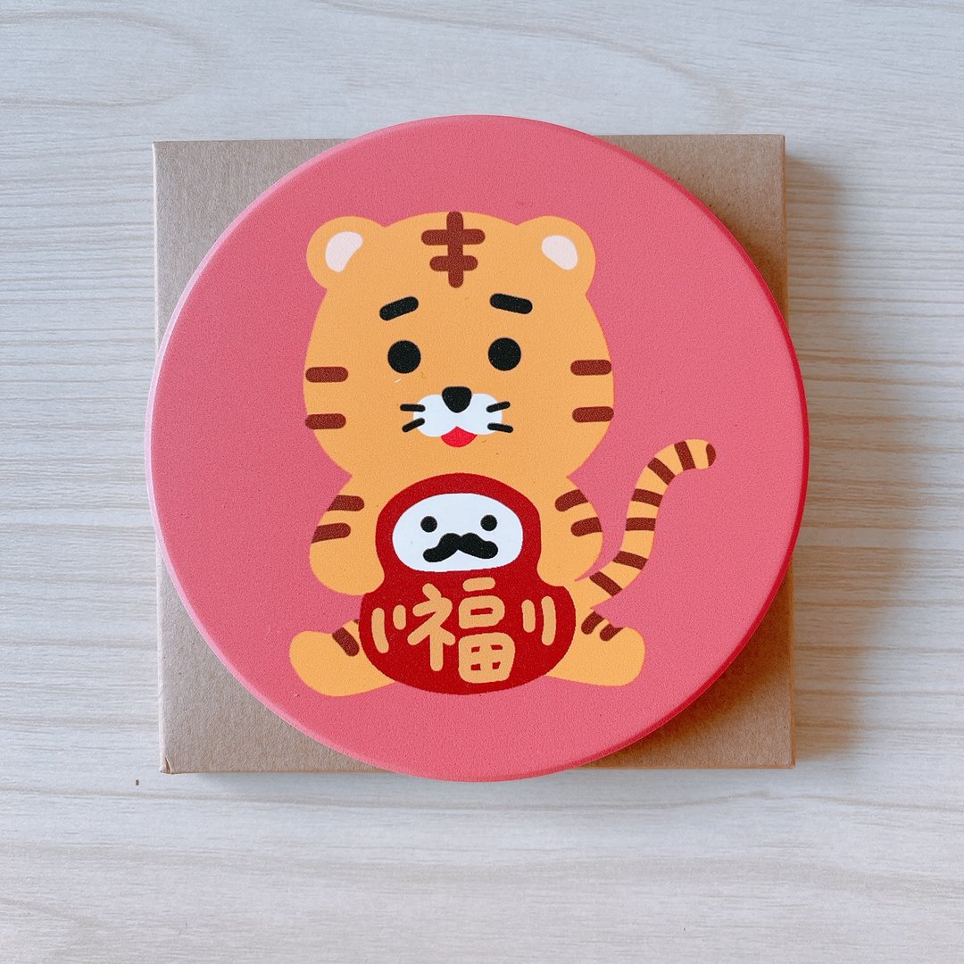 虎年 圆形 吸水杯垫 - 杯垫 - 瓷 白色