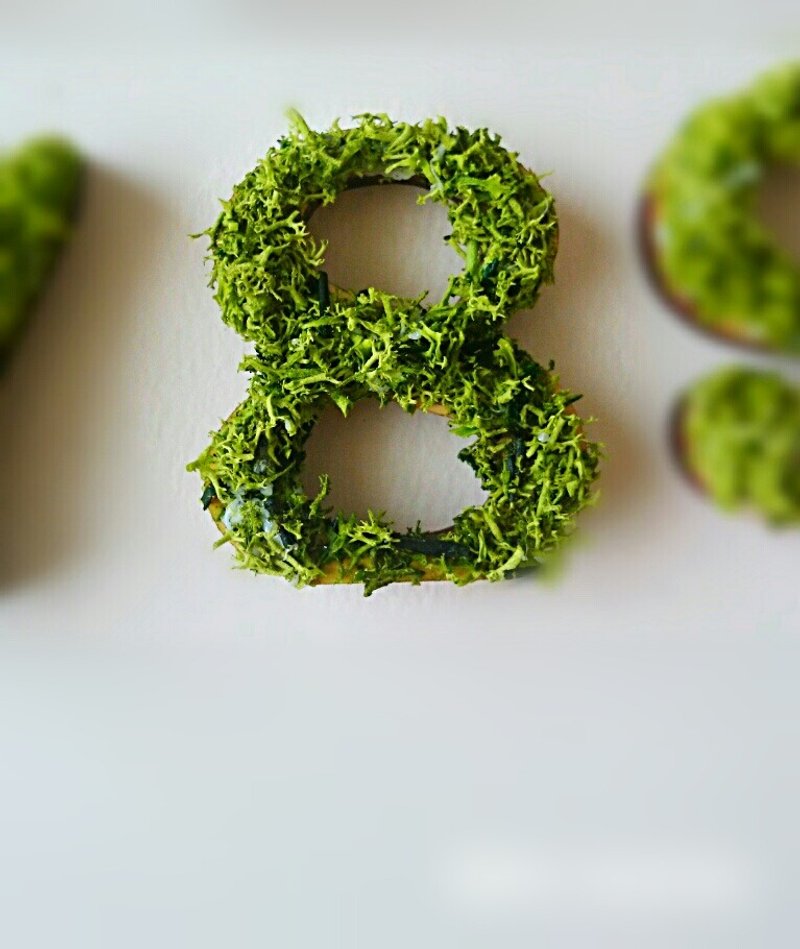 Wooden number object (moss) 5 cm /８x 1 piece - 摆饰 - 木头 绿色