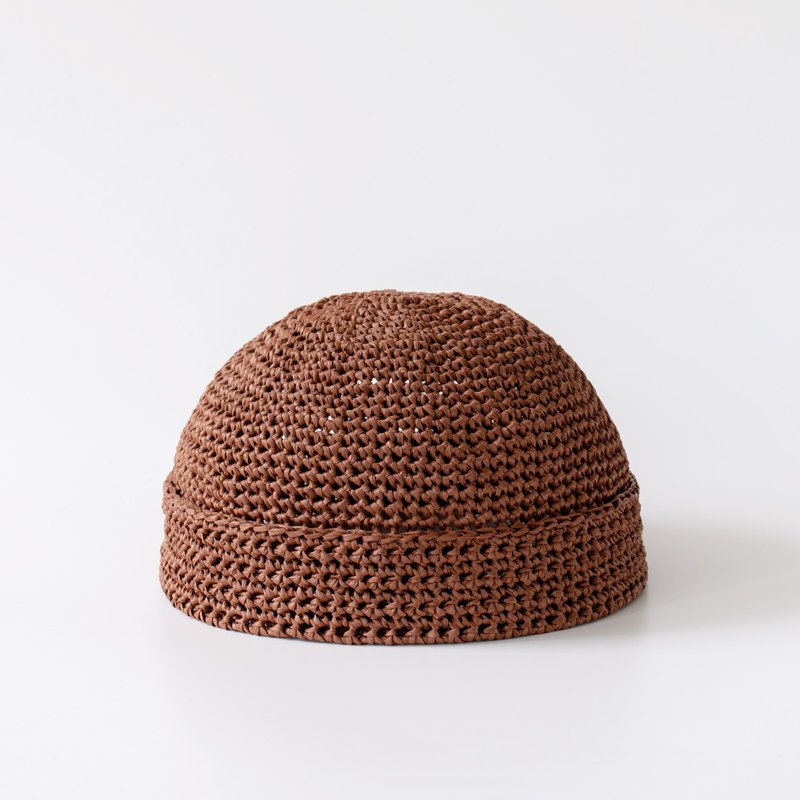 Kurz Raffia 手工编织 拉菲草 水兵帽 咖啡 褐 - 帽子 - 纸 咖啡色