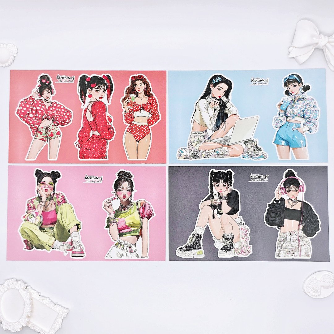 Y2K 风格仕女贴纸 - 贴纸 - 纸 